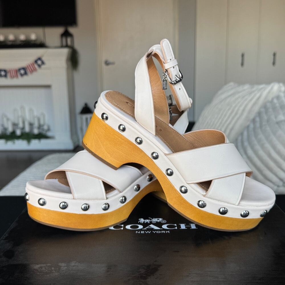 Coach Astor Chalk Semi Matte Calf Platform Clog Sandals Women's 6M New OB